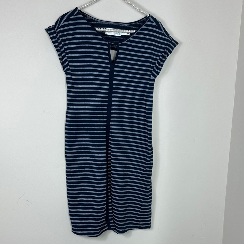 Adventura Navy Striped Organic Cotton Travel T-Shirt Dress with pockets XS